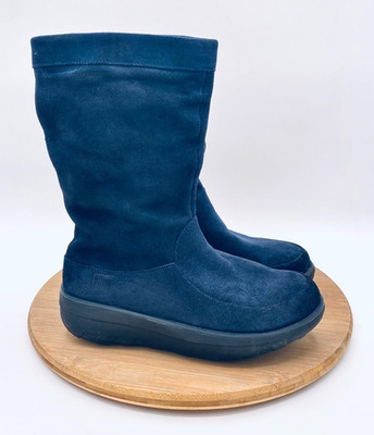 Fitflop Boots Womens Size 6 Blue Suede Slouchy Loaff Recovery Platform