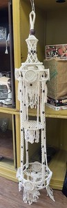 1970s Bohemian Macrame Beads 2 Tier Plant Hanger Approx 6ft