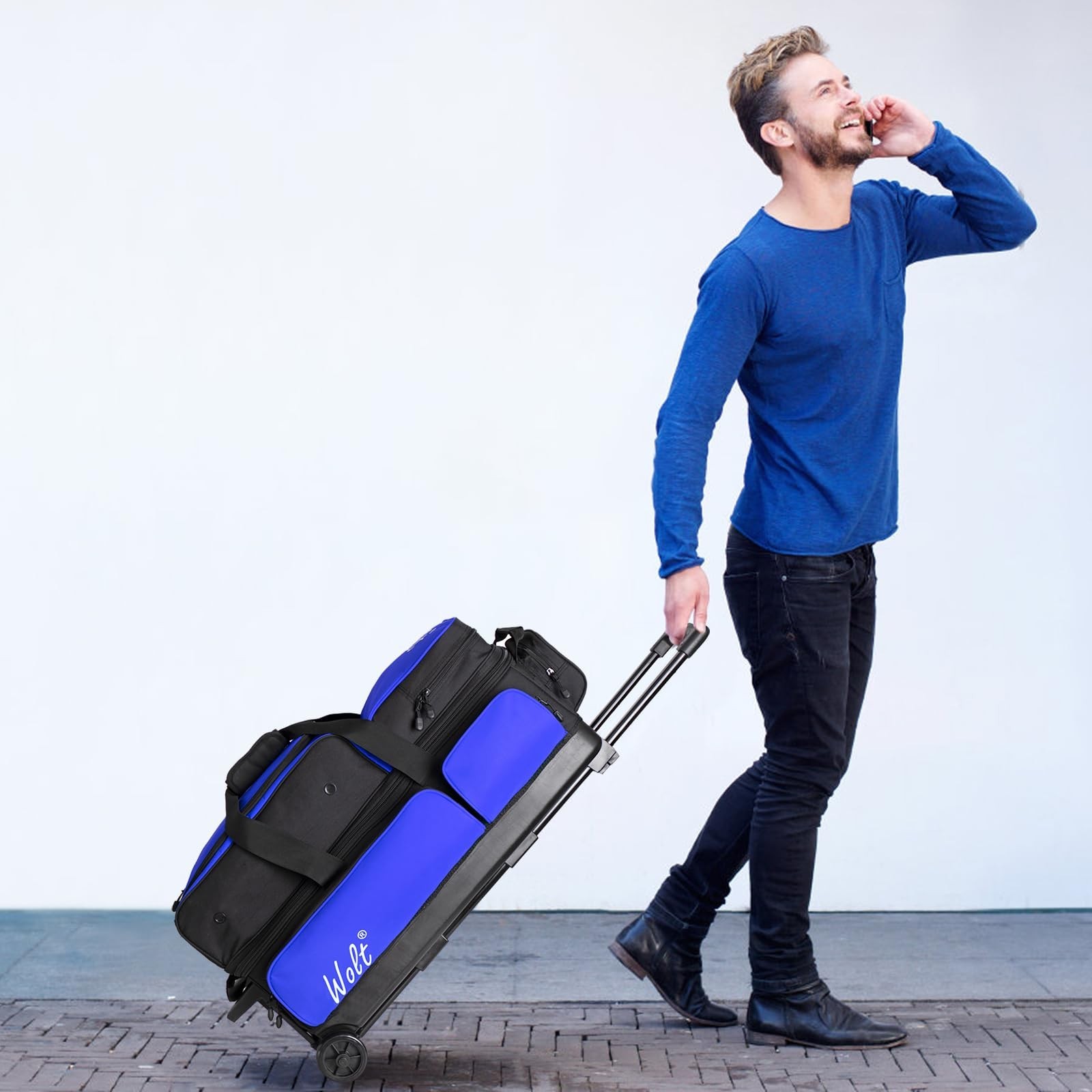 WOLT 3 Ball Bowling Bags with Wheels,Bowling Ball Bag 3 Ball Roller with Sepa...