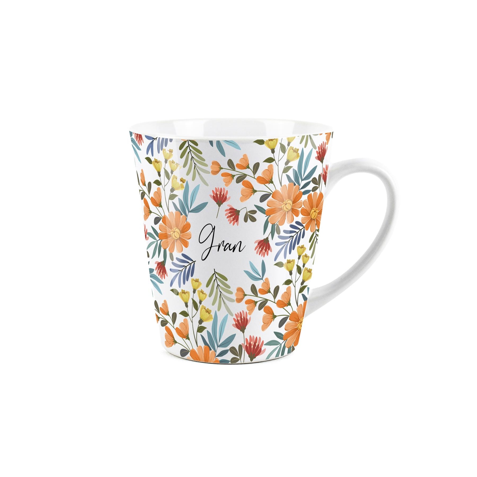 Gran Gift Mug - Orange Flowers Ceramic Latte Cup - Present for Grans