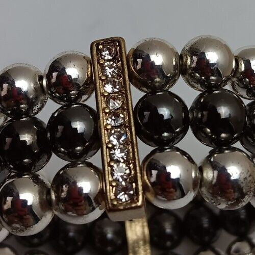Elastic Triple magnetic beaded bracelet - high quality Black and Silver tone - Picture 6 of 7