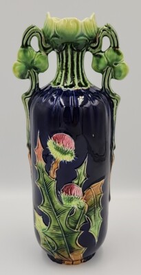 Josef Strnact Majolica Pottery Handled Austrian Mantle Vase