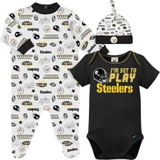 3-Piece Baby Boys Pittsburgh Steelers Bodysuit, Sleep 'N Play, and Cap Set