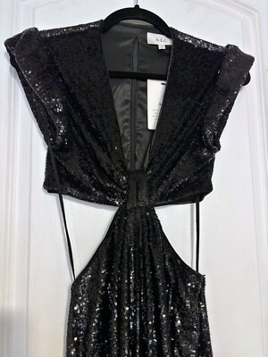 A.L.C. Alexis Black Sequin side cut out dress sz 0 open back midi | eBay