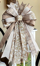 10 " NEUTRAL FARMHOUSE FLORAL BOW for DOOR WREATH SWAG LANTERN  211-B rb