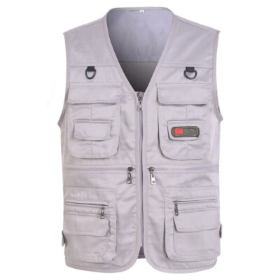 Mens Cargo Multi Pocket Utility Vest Fishing Hiking Camping Gilet Waistcoat Tops
