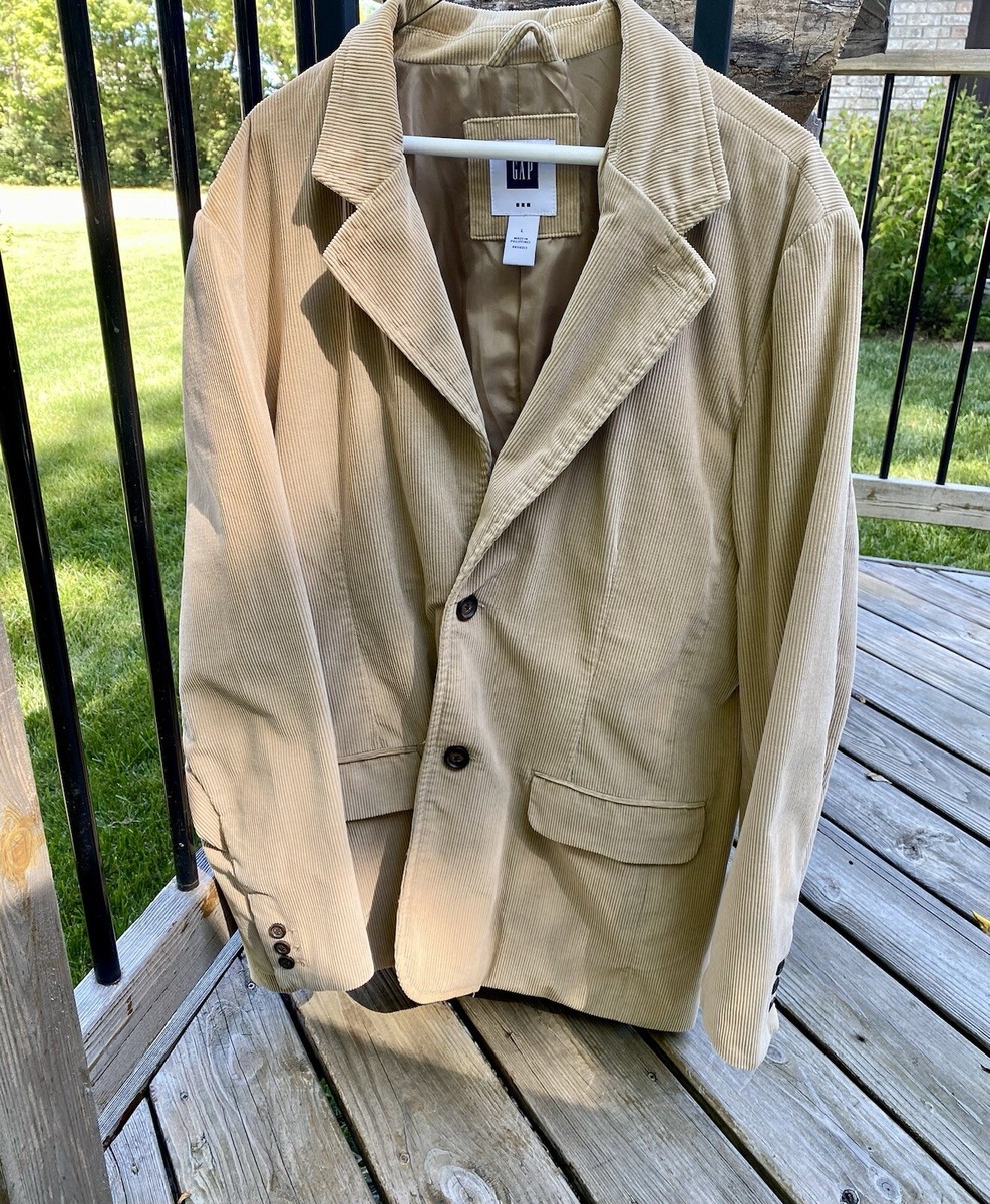 Vintage Gap Mens Large Lined Corduroy Jacket Tan Taupe EUC Button Pockets