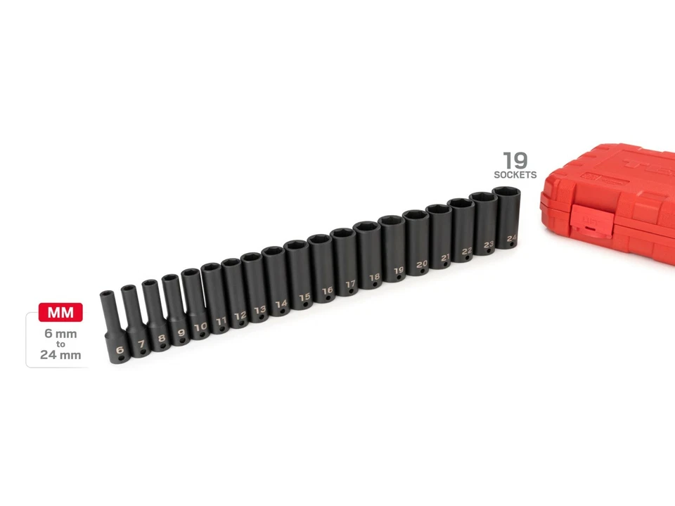 Tekton SID91303 3/8 Inch Drive Deep 6-Point Impact Socket Set, 19-Piece 6-24 mm - Image 2 of 4