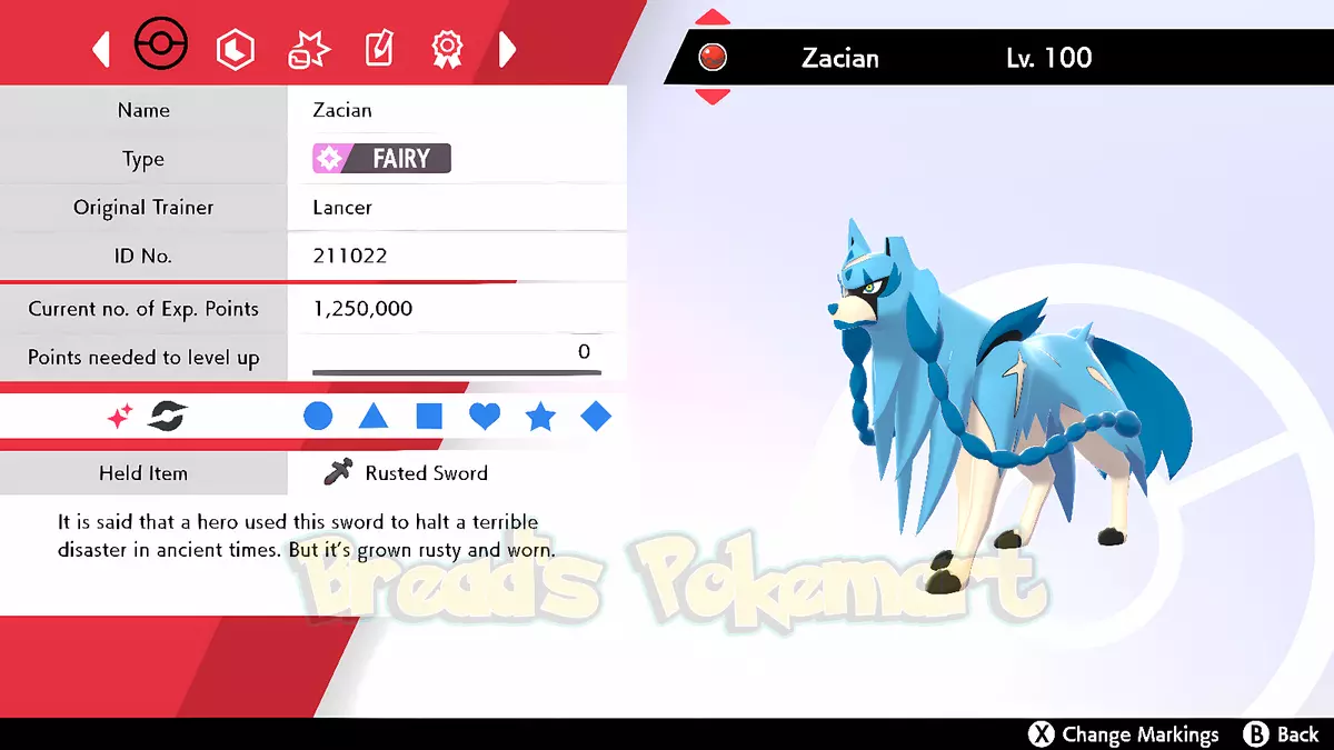 Pokemon Sword and Shield Ultra Shiny Zacian 6IV-EV Trained