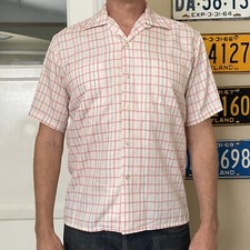VTG McGregor Sm 14 fits Medium Button Down Shirt 1960s Loop Collar White/Pink