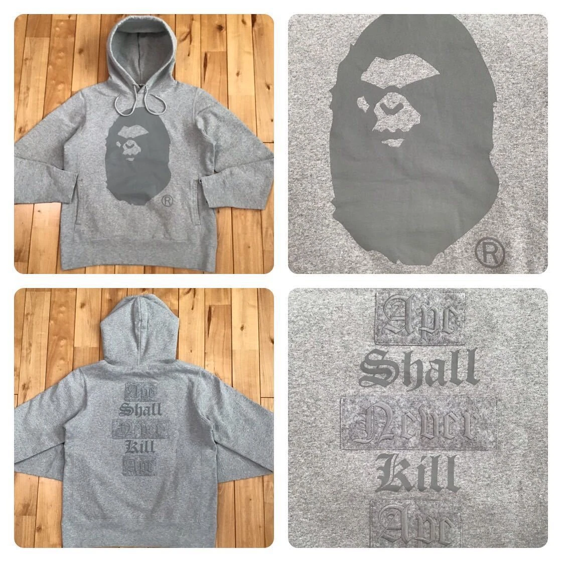 BAPE Mad face big head ASNKA pullover hoodie Gray A Bathing Ape Size M