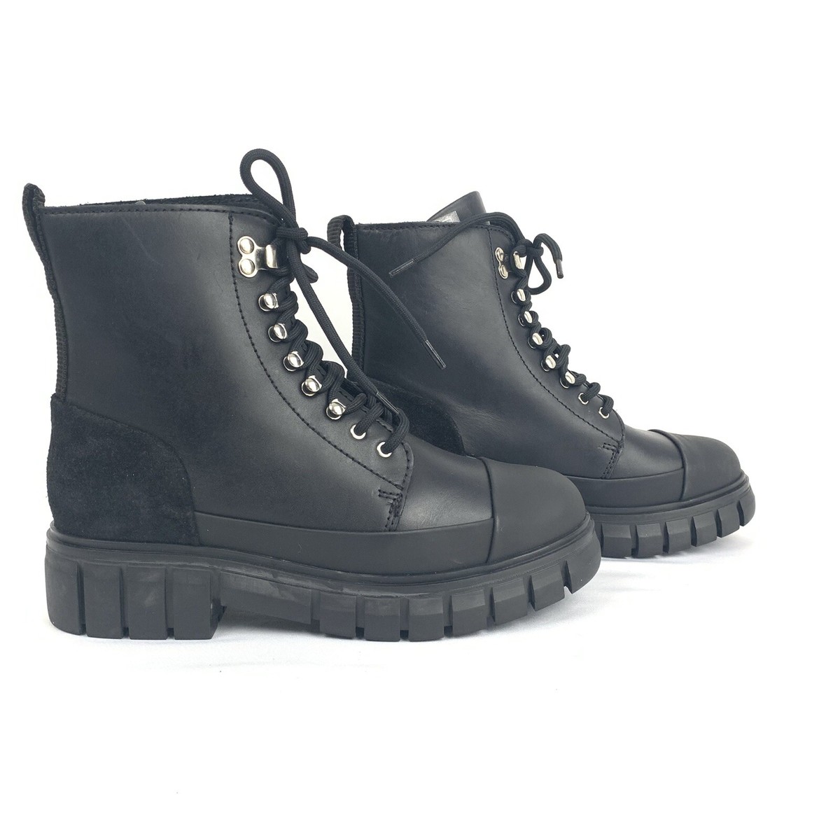 LACE-UP LEATHER BOOTS SIZE 7 Vintage Combat Boots for Women with Side Zipper Buckle  main image 4