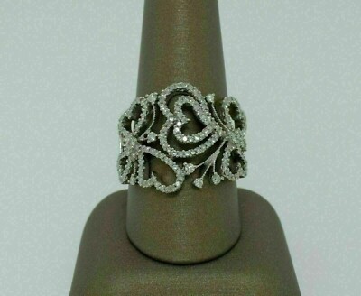 Simulated Diamond Eternity Heart Band Engagement Ring 14K White Gold Finish