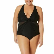Terra  Sky Womens Swimsuit Size 3X Black One Piece Tummy Control Crossback