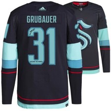 Philipp Grubauer Seattle Kraken Signed Pro Jersey with Patch and Inscription 
