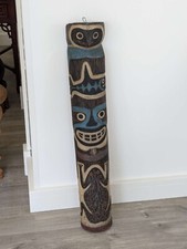 North American wood carved & painted totem pole, Alaskan mythology, rare native