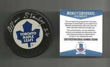 Allan Stanley Signed Toronto Maple Leafs In Glas Co Puck Beckett COA