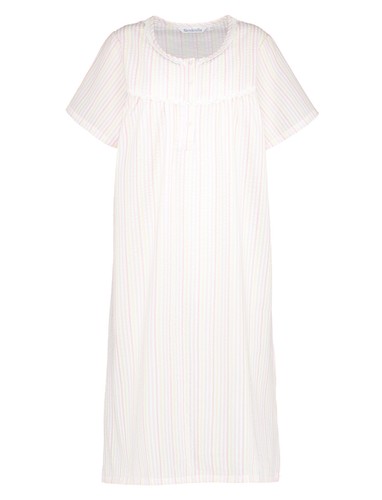 Ladies Slenderella Seersucker Stripe Nightdress Short Sleeved Lace Trim Nightie - Picture 19 of 21