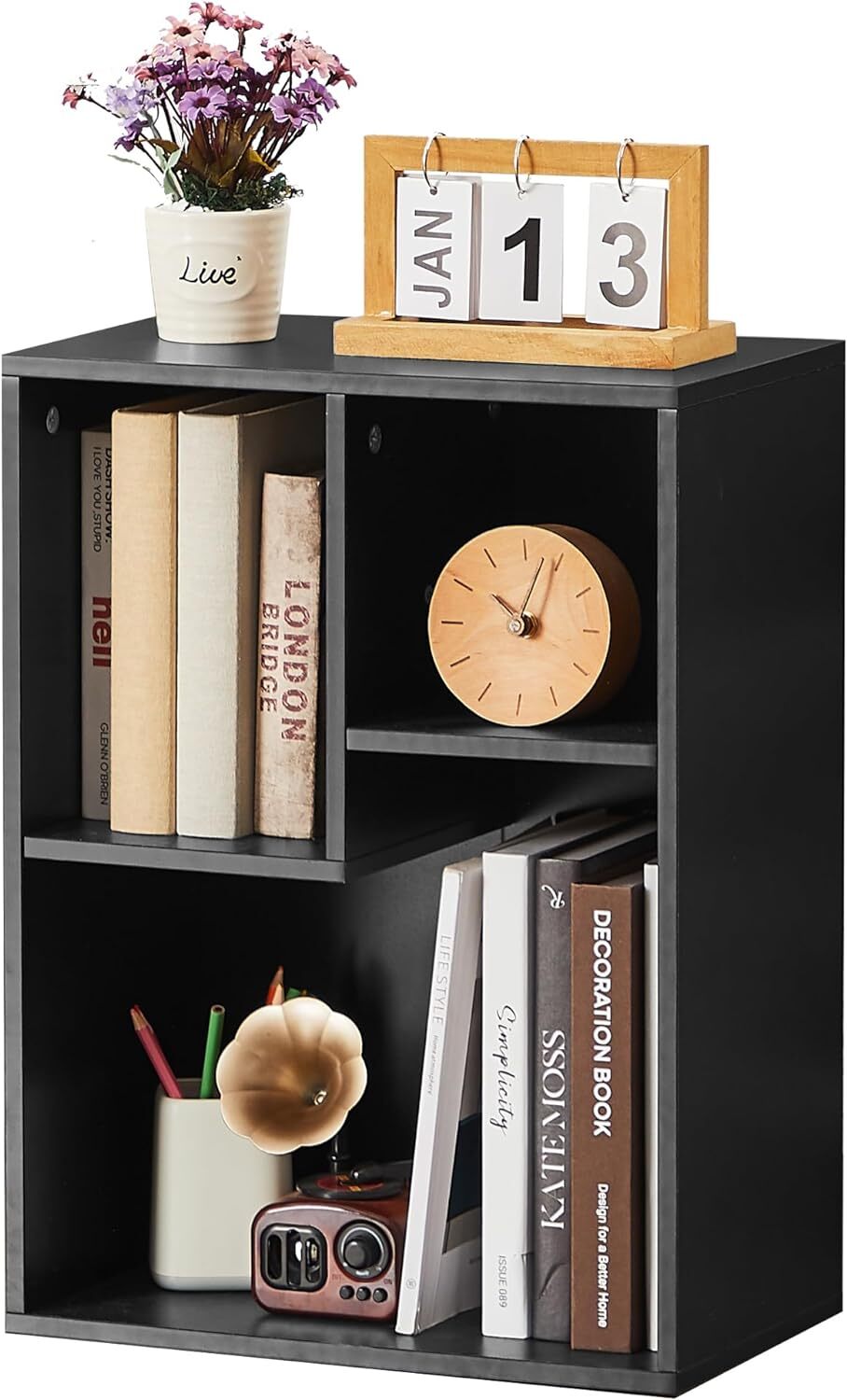 VECELO 3Cube Bookshelf, Fits Tallest Hardcovers, Horizontal Available
