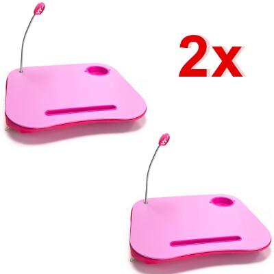 2 x Laptop Tablett Kissen Arbeitsplatz mit LED Licht leicht lesbar Tisch Tasse Halter