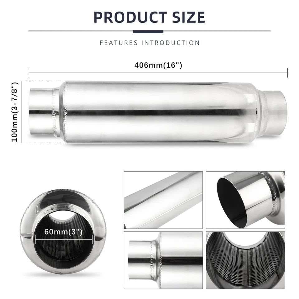 For Chevy Silverado 1500 3'' In/Outlet Deep Tone Muffler Resonator Exhaust 16" - Imagem 3 de 4