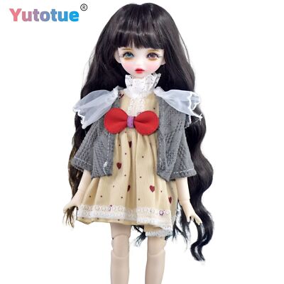 Yutotue 12 inch Girl Doll Mini BJD Toy Two color Eyes Face Changeable Curly Wig