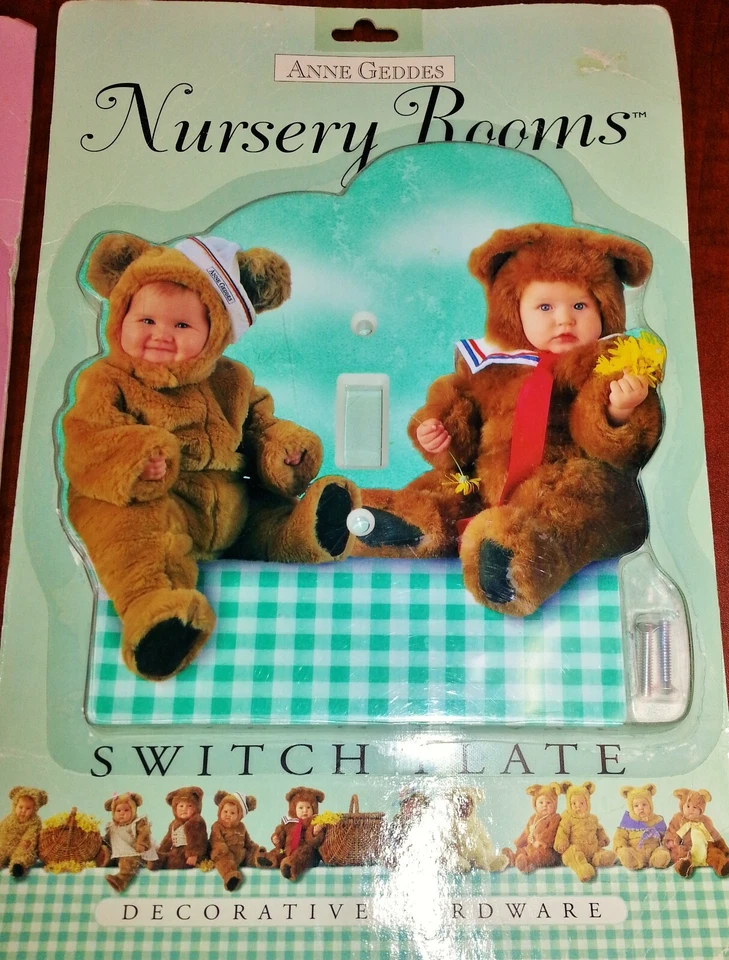 LOTE de CUBIERTAS DE INTERRUPTOR DE LUZ de papel de pared para guardería ANNE GEDDES peluche tocador cajón tirar Foto 4 de 4