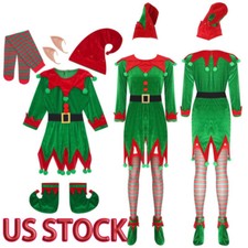 Womens Christmas Elf Role Play Costumes Sets Xmas Dress Up Santa Claus Outfit