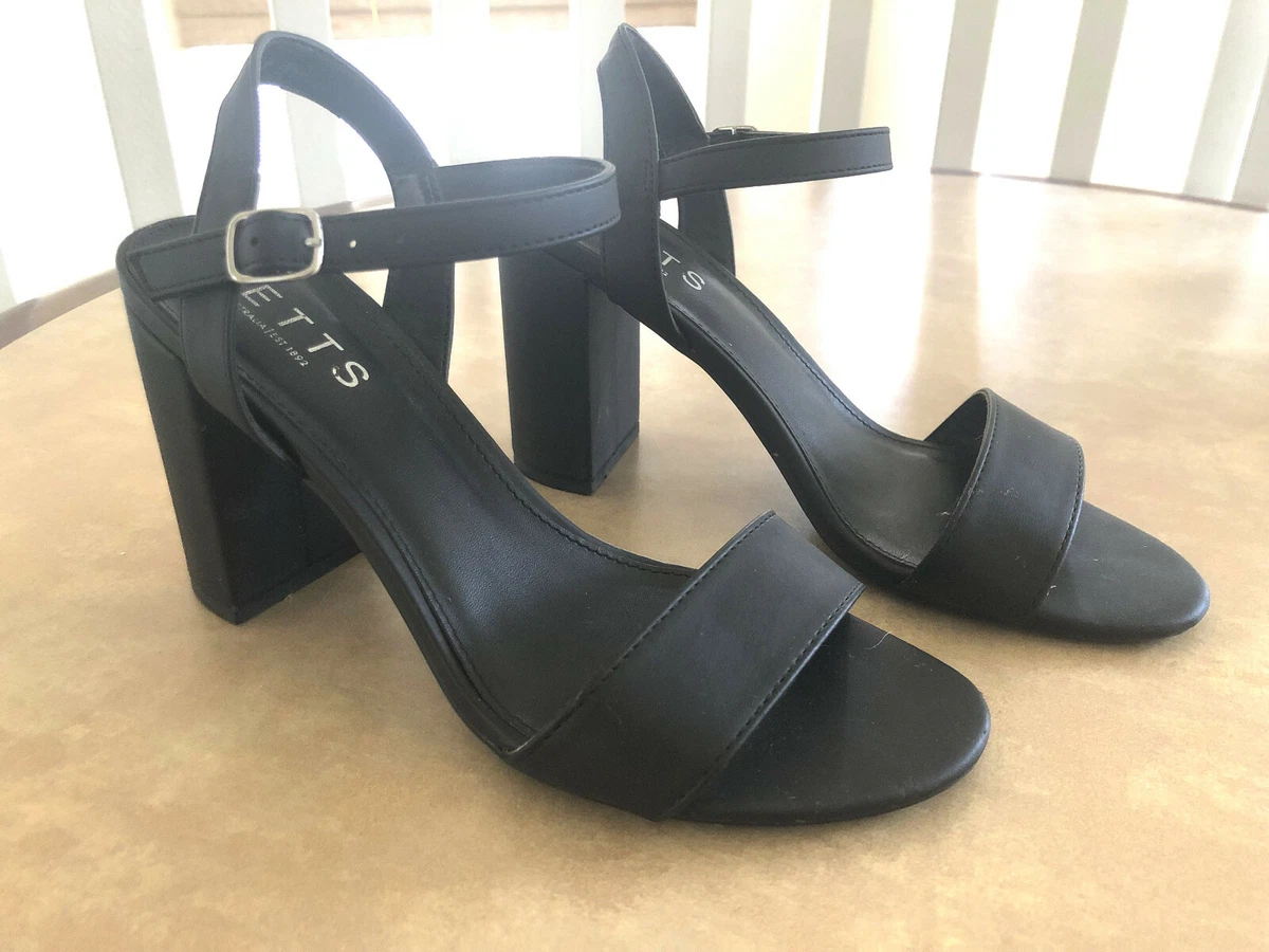 Black Betts Karly Block Leather Womens Heels Strappy Open Toe Sandals Size 7 M