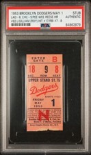 PEE WEE REESE GAME WINNING HR #82 TICKET🎟️5/1/1953 DODGERS JACKIE ROBINSON PSA