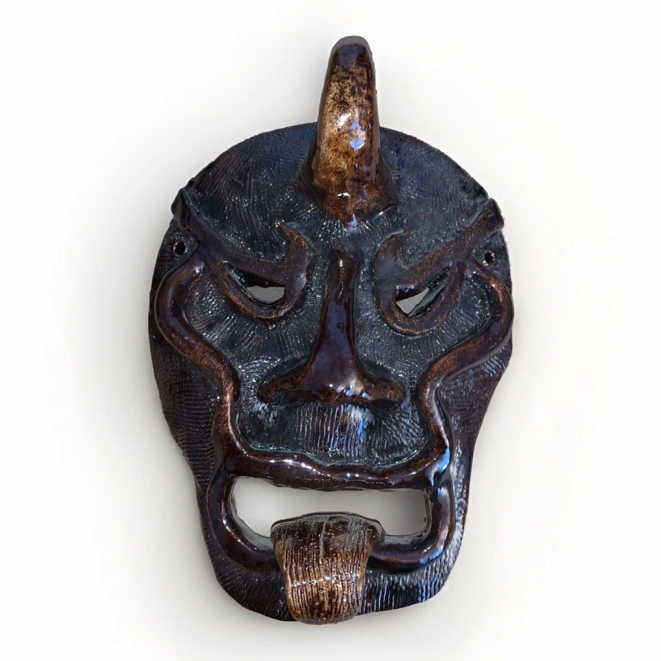 Handgefertigte Student Studio Keramik Ton Maske Volkskunst 10,5” T 8” W Menpo Mempo - Bild 3 von 4