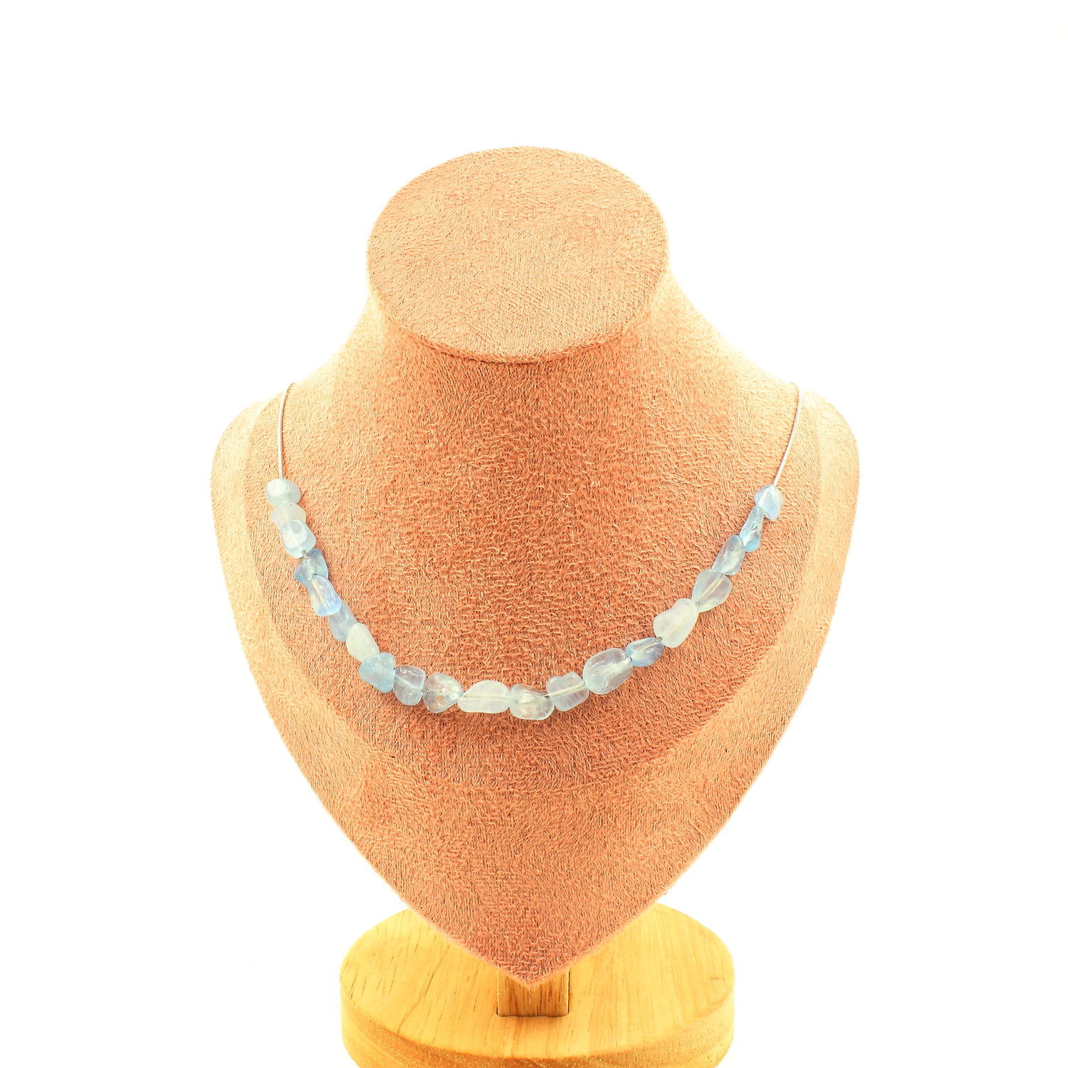 Collier en Aigue-Marine véritable du Brésil et chaine en acier