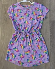 Extremely Me Girl’s Size 5/6 Purple Short Sleeve Dress With Colorful Unicorns