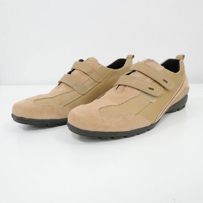 Ecco Sneaker Flats Womens US6.5 37 Suede Leather Beige Tan Hook & Loop Comfort