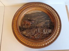 Holzbild Holzteller mit Reh und Wald aus Bad Tölz Mai 1959 Durchmesser 30 cm