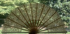 Vintage Floral Lace Cut Out Fan Wood Celluloid 9.25  T 16.75  W