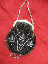 Sac  réticule ancien velours perlé ancien fin XIXe-1900