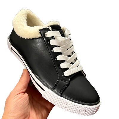 Tommy Hilfiger Womens Sherpa Lined Sneakers Black Size Faux
