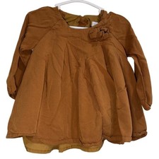 Tahari Baby Girl Burnt Orange Long Sleeve Dress Flower Accent Size 12 Months