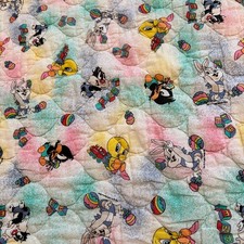 Vtg Baby Looney Tunes Crib Blanket Quilt Bugs Bunny Tweety Sylvester