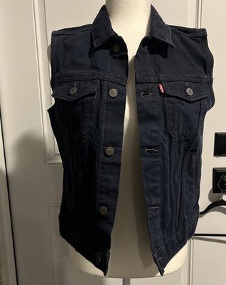 Levi Strauss Girl s Dark Wash Indigo Blue Denim Vest Button-Up Size Large 12-13