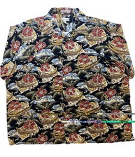 Pierre Cardin Hawaiian Shirt Mens 2XL Tropical Print Palm Button Up Cotton