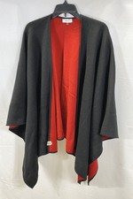 Calvin Klein Women's Poncho Cape Shawl Black Red Reversible Knit One Size