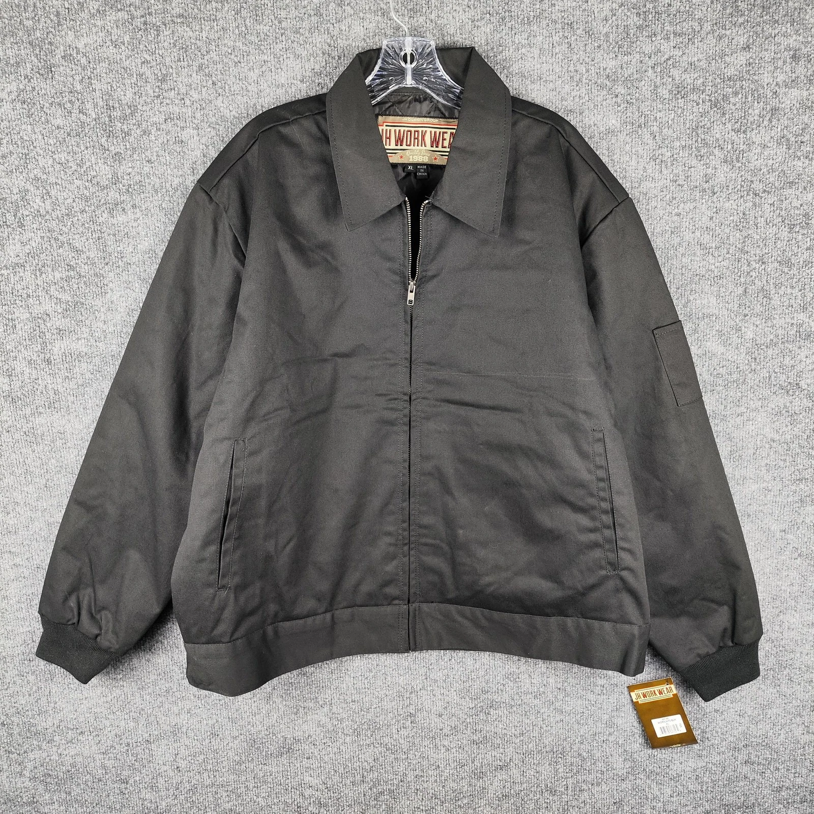 JH Work Wear Jacket Mens XL Black Canvas Bomber Full Zip Quilted Work Lined
