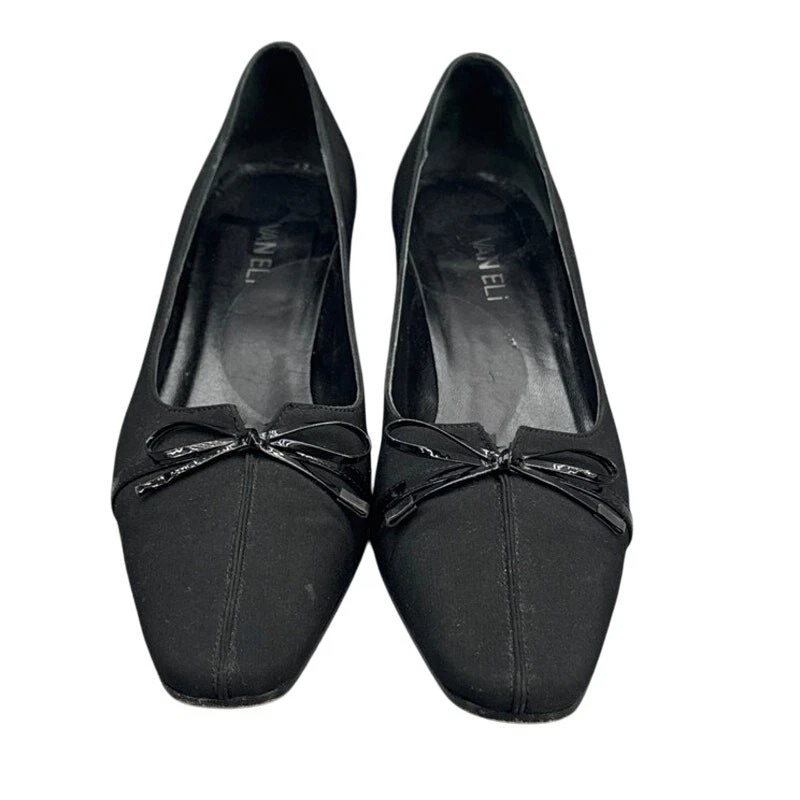 Vaneli Black Square Toe Bow Accent Loafer Style Kitten Heel Dress Shoe Women 8.5 - Image 2 of 4