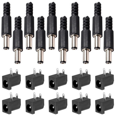 20pcs DC Power Connector Set 5.5x2.1mm PCB Female Male Solder Plug Kit - NEW