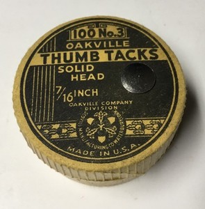 Antique Oakville #3 7/16” Thumb Tacks Cardboard Container W/ Antique Tacks USA