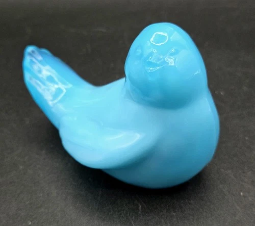 Vintage Fenton 3" Blue Milk Glass Bird Figurine  1980s