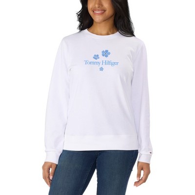 Tommy Hilfiger Women's Crewneck Embroidery Chest Graphic Ribbed Neckline Hem