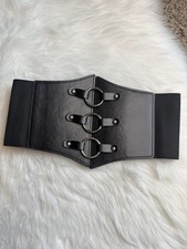 Black Leather Corset Waist Women Wide Belt Cincher Elastic Stretchy Band